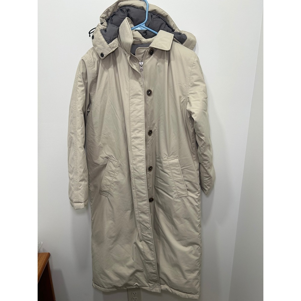 Lands'‎ End Long Down Parka Womens Small Tan Hood Full Length Winter Puffer Coat